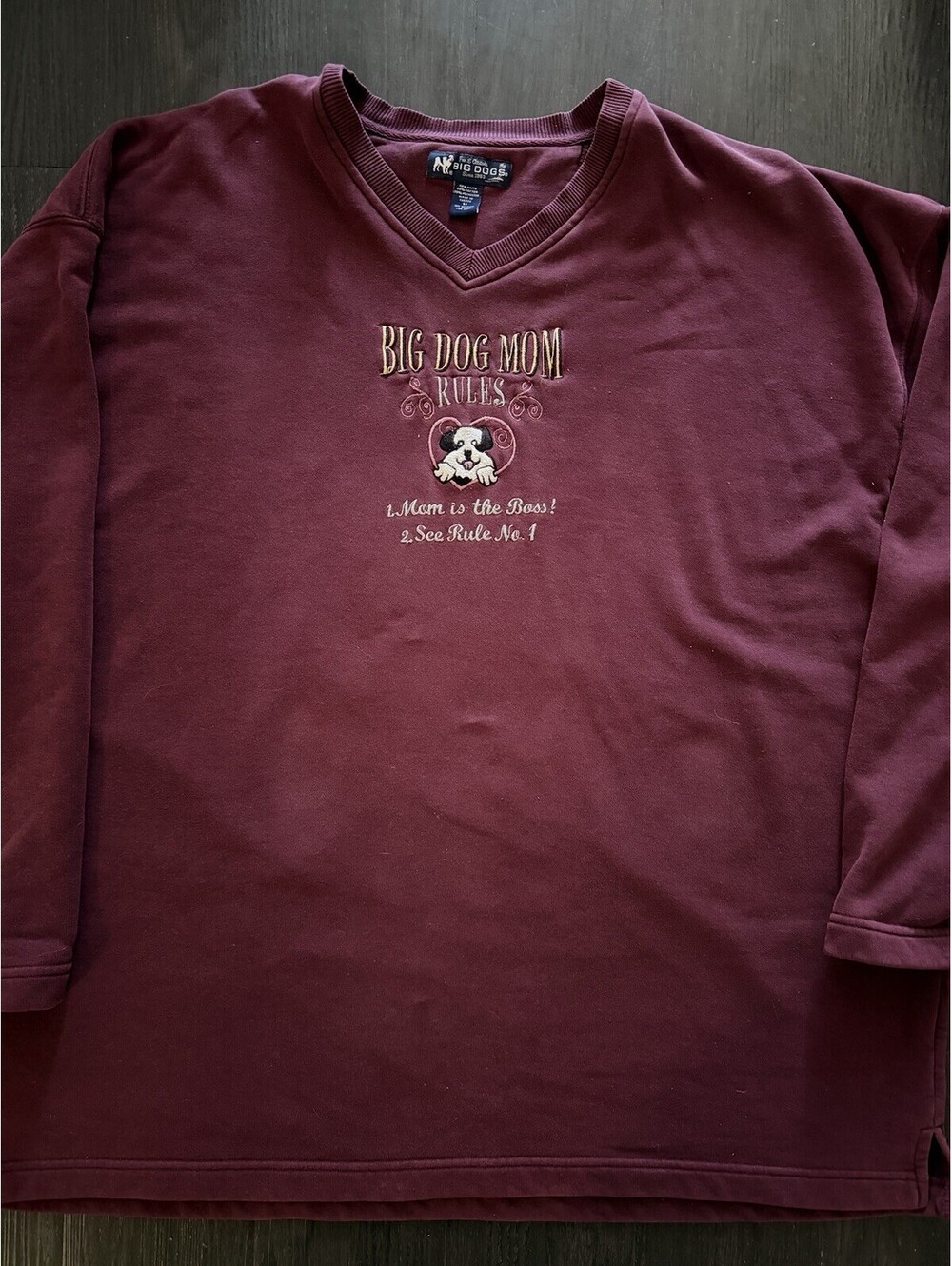 Big Dogs Maroon Big Dog Mom Rules Embroidered V-Neck Sweatshirt Size 5X